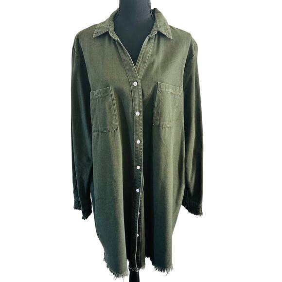 Zilcremo Denim Shirt Dress - Army Green Button Down - 2XL - NWOT - Picture 1 of 8